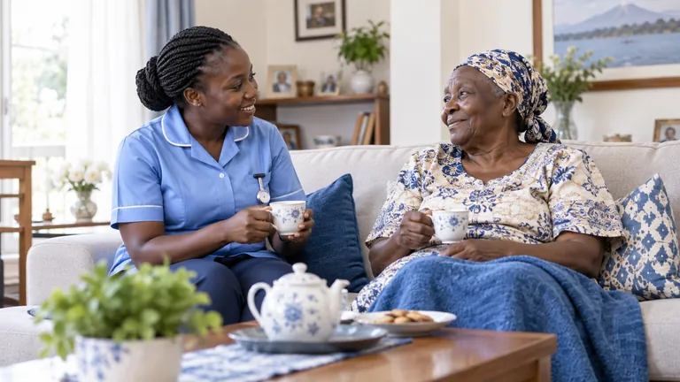 Two women sharing tea and conversation at home